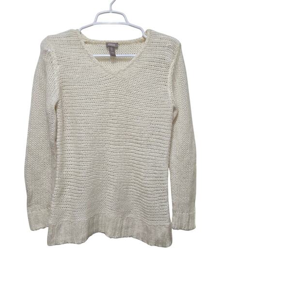 Chico’s Cream Knit Sweater Size 0 Small Pullover Lightweight Top - Picture 1 of 9